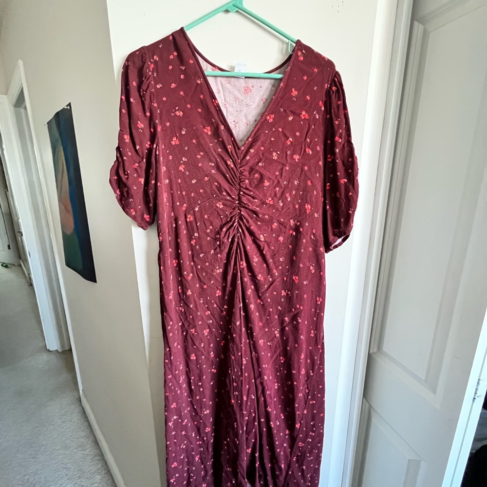 Old Navy Red Ruched Puff Sleeve Sundress